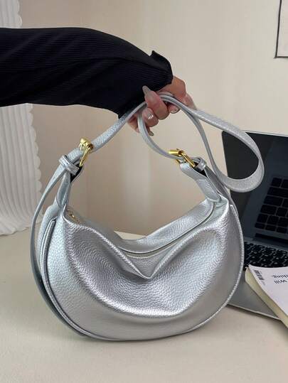 New Fashion Women's Solid Color Minimalist Shoulder Bag, PU Material, Suitable For Dates, Shopping, Versatile And Elegant