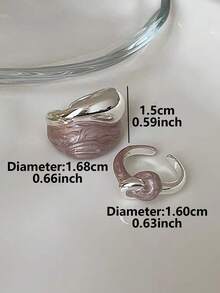 2pcs Set Of Elegant French Style Casual Minimalist Enamel Rings, Suitable For Women's Daily Wear - Purple - View 3