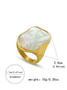 1枚18K镀金不锈钢独特不规则白色贝壳设计戒指，时尚法式独立风格配饰 - 異形貝殼戒指 - 查看 14