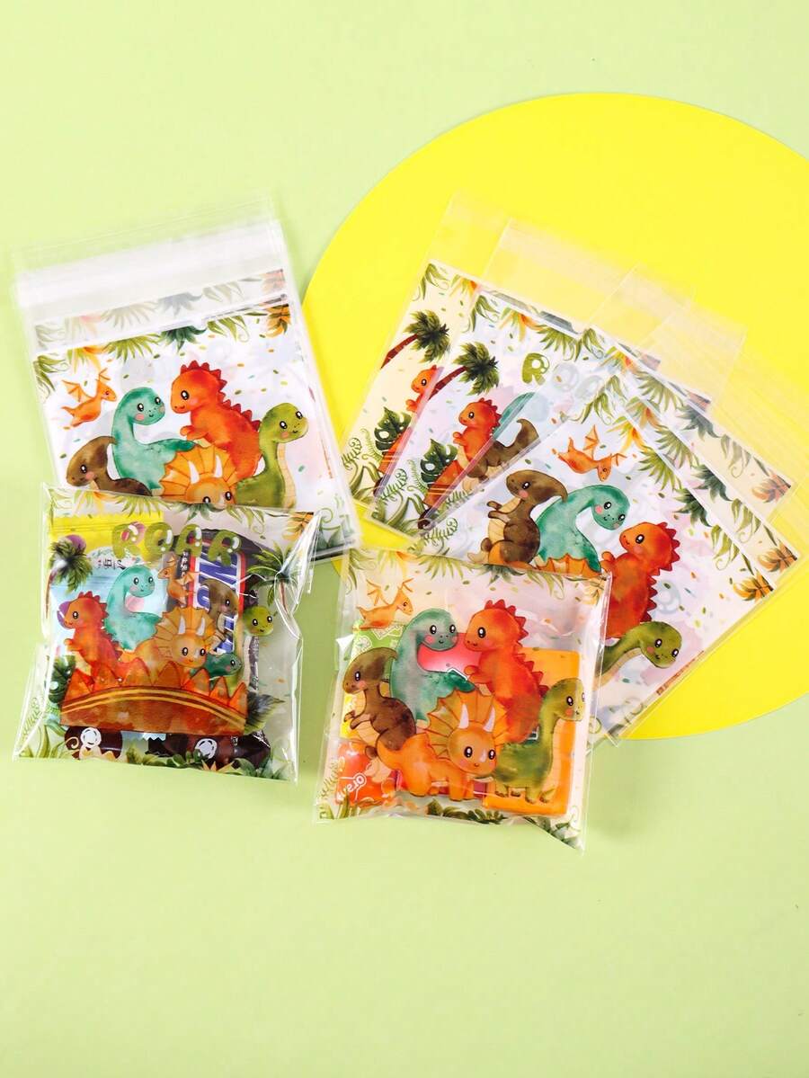 50/100入 卡通恐龍自封禮物袋,混色叢林恐龍圖案塑膠禮品包裝袋,透明恐龍主題男孩1歲生日派對裝飾,嬰兒淋浴派對用品 - 彩色 - 查看 1
