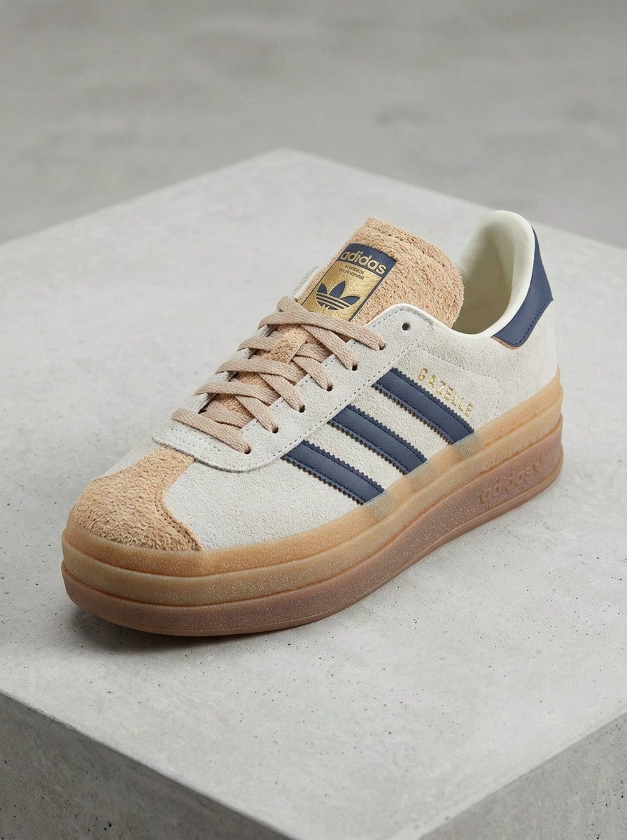 阿迪达斯 Gazelle Bold W 女款运动鞋都市休闲真皮耐用缓冲鞋底签名条纹标志日常街头购物通勤白色 JQ5126 - 奶油之夜 - 查看 1