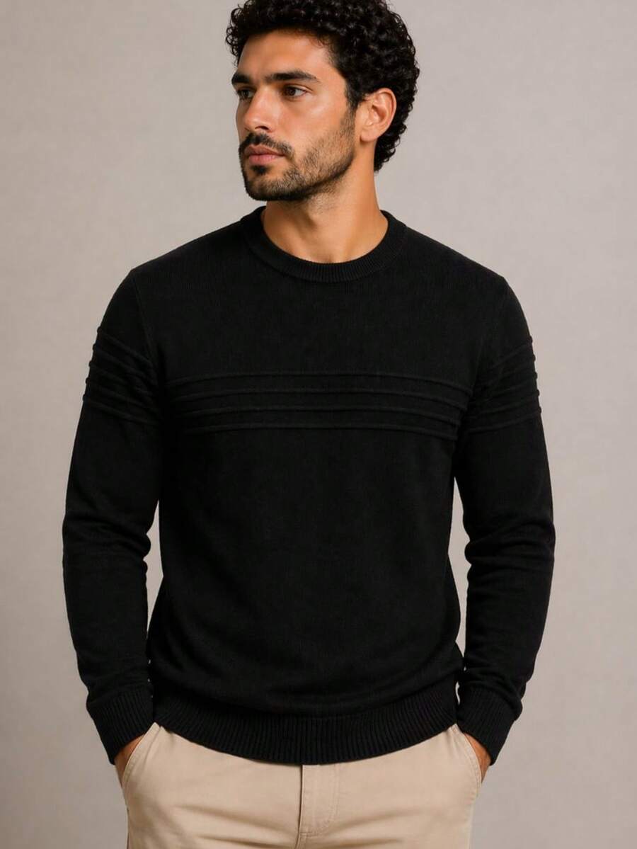 Men's Long Sleeve Sweater, Basic Winter, Round Neck, Old Money Style 2026 - View 1