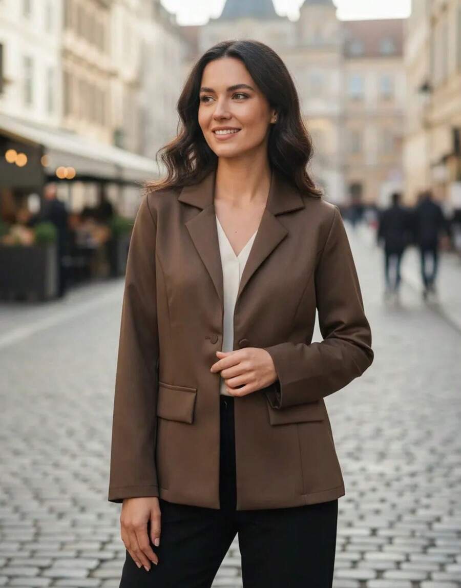 Women's Tailored Blazer With One Button - Rostad brun - Visa 1