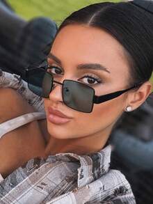1 Pair Rectangular Women's Fashion Glasses, Metal Frame Classic Retro Unisex Eyeglasses, Suitable For Back To School, Daily Life, Music Festivals, Holidays, And An Ideal Gift Choice - Multicolor - View 6