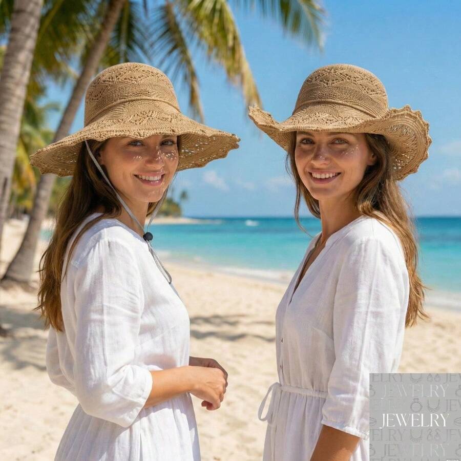 Women's Foldable Wide Brim Sun Hat Summer Beach Gardening Travel Breathable Adjustable Metal Brim Sunhat Outdoor Sports Must Have 4SZ6 - 卡其色 - 查看 1