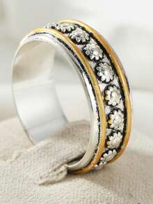 Women's Vintage Ring With 3D Pearl Flower Design - Silver - View 6