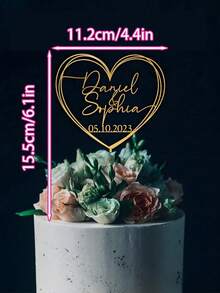 1pc Customized Wedding Cake Topper, Heart Shaped Acrylic Cake Decoration Plate With Personalized Name And Date, Multi-Color Options, Durable, Decorative, Reusable, Elegant, Vibrant Colors, Modern, Unique, Ideal Gift For Him Or Her, Anniversary - Multicolor - View 5