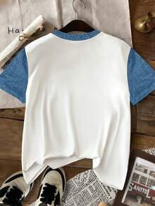 Short-Sleeved T-Shirt With Bow Print, Loose Fit, For Spring/Summer, For Casual Wear - 彩色 - 查看 2