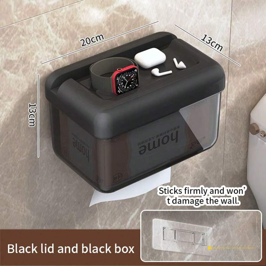 Hộp đựng khăn giấy treo tường kiểu INS, chống thấm nước và chống ẩm cho phòng tắm/nhà bếp, dung tích lớn, có các màu đen, trắng và xám. - màu đen - Xem 1