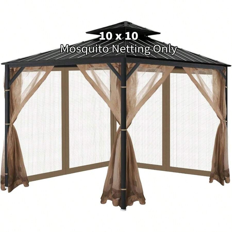 Gazebo Universal Mosquito Netting, 10'x10' Gazebo Netting Outdoor, 4 - Panel Screen Walls Outdoor Patio With Zipper Mosquito Net Only Brown - 棕色 + 10x10 - 查看 1