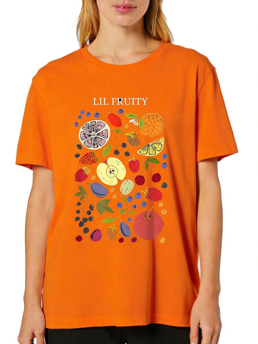 Women's T-Shirt With A Spring/Summer Vibe (Niche And  Style), Funn Lil Fruit LGBTQ Exquisite Lesbian LGBTQ Pride Month All-Over Print, Short Sleeves, Comfortable Fabric, Artistic Design. - 橘色 - 查看 1