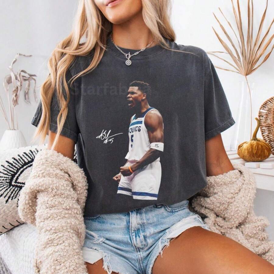 Vintage 90s Anthony Edwards Shirt Basketball Tee Gift For Fan - Black - View 1
