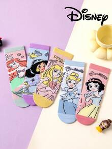 Disney 5双装迪士尼儿童中筒袜，公主可爱春秋季女童美人鱼公主中筒袜，韩版卡通男童春秋季袜，透气婴儿学生袜，卡通图案船袜，适合学生、成人，可作礼物和日常穿着。 - 彩色 - 查看 9