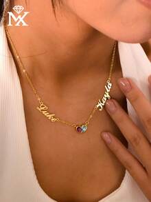 2pcs Personalized Infinity Name Necklace, 18K Gold Plated Double Name Heart Necklace, Customized Gift, Baby Shower, Christmas Gift For Her - Multicolor - View 5