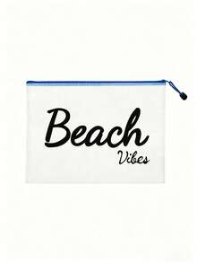 Mehrfarbige, wasserdichte, modische Mesh-Stoff Strandtasche, Make-up-Tasche mit "Beach"-Aufdruck, Strandmotiv, große, transparente Kosmetiktasche mit hoher Kapazität - Verschiedenfarbig - Übersicht 16