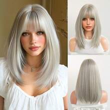 7JHH WIGS 女士齐肩直发灰色假发，16英寸优雅灰棕色挑染刘海假发，高品质柔软丝滑耐热合成纤维假发，适合日常佩戴，完美适用于节日、角色扮演和音乐节，也是毕业礼物和母亲节礼物的理想之选。 - 淺灰色 - 查看 12