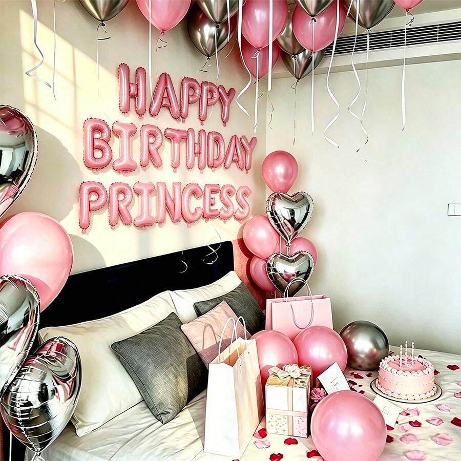 67件組粉色生日氣球套裝,包含Happy Birthday粉色字母與愛心氣球,適合女孩風格主題、生日、週年紀念,快速簡易組裝,打造完美派對氛圍,適用臥室 - 多色 - 查看 1