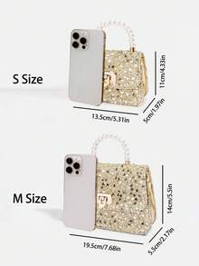 1 Peça Bolsa Elegante de Lantejoulas da Moda para Meninas, Bolsa de Ombro Transversal de Luxo Acolchoada, Bolsa Tote com Decoração de Pérola, Bolsa Série Pérola, Bolsa com Corrente, Bolsa Combinando Mãe e Filha, Carteira, Bolsa de Ombro com Alça Ajustável, Bolsa de Festa Dourada/Prateada, Adequada para Uso Diário, Festa, Viagem, Presente Ideal - 2184 lantejoulas - Visão 2