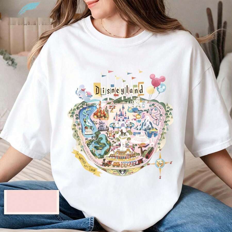 Loose Oversize  Disneyland Est. 1955 Shirt, California Disney Park Tee, Classic Disneyland Design, Retro 90s Vintage Style, Perfect For Disney Lovers - 白色 - 查看 1