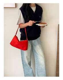 Nuevo bolso de mujer de estilo retro hecho de gamuza de terciopelo con estampado de leopardo, elegante bolso cuadrado pequeño que se puede usar como bolso de hombro y bandolera versátil, práctico bolso portátil de uso diario con alta adaptabilidad, adecuado para cualquier atuendo casual y de moda, ideal para salidas urbanas, transporte ligero y ocasiones sociales casuales en la vida diaria. - Rojo - Ver 1