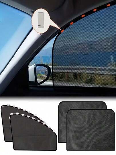4片装可折叠便携式汽车遮阳帘，磁吸式设计，有效阻挡阳光，减少眩光，保护车内，适合日常使用、通勤、户外旅行，是夏季驾驶的必备品。