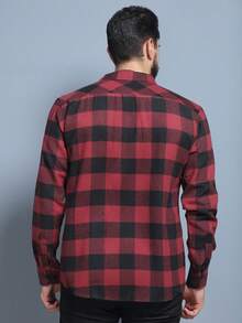 Men's Plaid Flannel Shirt, Regular Fit/Long Sleeve/Warm/Casual - Burgundy - View 2