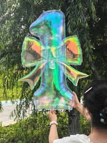 1个40英寸彩色透明数字气球（0-9），氦气充气，透明蝴蝶结铝箔气球，适用于生日派对、婚礼装饰、周年纪念用品 - 水晶色 - 查看 3