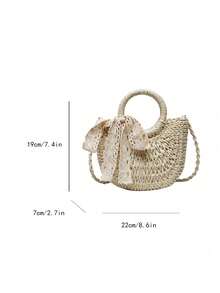 2025 New Fashion Crossbody Bag, Shoulder Beach Bag, Woven Fresh Style Handbag - Beige - View 3