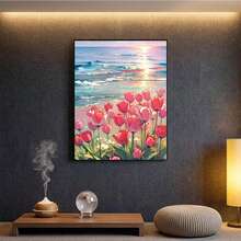 5D DIY Diamond Painting Kit, Sunset Seascape With Tulips Pattern, Diamond Art Home Wall Decor And Gift - View 4