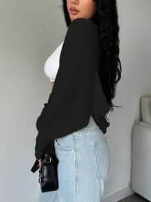 Cárdigan casual para mujer, cómodo y ligero, color sólido, perfecto para looks frescos y relajados en el día a día - Negro - Ver 4