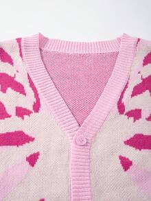 ANDREILEE Men's American Vintage Fashion Casual Street Style Colorblock Pattern Button-Up Cardigan V-Neck Long Sleeve Loose Ribbed Knit Sweater Jacket Autumn/Winter - Pink - View 7