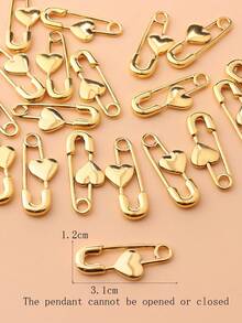 10pcs Minimalist Alloy Paper Clip Heart Shaped Pins, Non-Detachable Pendant Charms For Necklace, Earrings, Keychain, DIY Jewelry Making Accessories - Old Gold - View 4