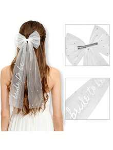 Bridal Pearl Bow Hair Clip, Suitable For Bachelorette Party And Pre-Wedding Hairstyles With Mesh Fabric - Multicolor - View 5