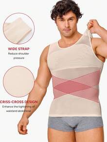 TAILONG Men's Plus Size Summer Mesh Breathable Tummy Control Body Shaper Tank Top High Elasticity Crisscross Back Compression Shirt For Gym Daily - Beige - View 2