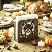 1/4pcs Reversible Wooden Napkin Holder With Laser Cut Bee, Rose And Turtle Patterns. Vertical Napkin Dispenser Suitable For Restaurant, Cafe, Party, Wedding, Rustic Home Decor - Multicolor - View 10