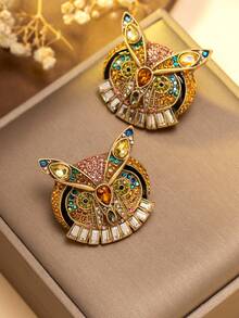 Bộ 1 dây chuyền và 1 đôi bông tai, dây chuyền và bông tai hình cú mèo cổ điển dành cho nữ, dây chuyền và bông tai đính đá quý nhiều màu sắc theo phong cách châu Âu và Mỹ, bộ trang sức cá tính nổi bật cho các bữa tiệc. - Nhiều màu - Xem 4