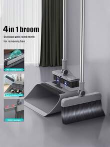 4 In 1 Dustpan And Brush Set, Broom, Kitchen Cleaning Tools, Broom And Dustpan With Comb, Suitable For Home, Kitchen, Room, Office,. Cleaning Supplies, Cleaning Tools - A - View 2