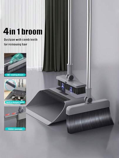 4 In 1 Dustpan And Brush Set, Broom, Kitchen Cleaning Tools, Broom And Dustpan With Comb, Suitable For Home, Kitchen, Room, Office,. Cleaning Supplies, Cleaning Tools