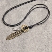 1 Fashion Simple Double Circle Square Pendant Long Feather Alloy Unisex Necklace Couple Necklace Valentine's Day Gift - 淺水坑 - 查看 6