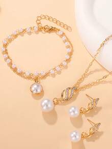 4pcs Elegant Faux Jewelry Set - Necklace, Bracelet And Earrings Gift Set, Suitable For Daily Wear, Parties, All Year Round, Great For Graduation, Teens,Jewellery,Accessories - Multicolor - View 7