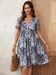 Vestido mini casual de mujer con estampado floral para vacaciones, vestido de verano, atuendos de verano para mujer, vestidos de verano para mujer, vestido de playa, atuendos de playa para mujer, vestidos de playa para mujer, atuendos para salir, atuendos de vacaciones, atuendos de verano para mujer, atuendos de vacaciones, vestido de verano de mujer, vestido corto, vestido corto con estampado floral, vestido de verano casual - Multicolor 5 - Ver 12