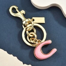 1 Piece Rainbow Enamel Letter C Keychain, Personalized Initial Letter Key Ring, Colorful Striped Alphabet Bag Charm For Women, Stylish Accessory For Keys & Bags - Móc khóa túi chữ C màu hồng vàng - Xem 8