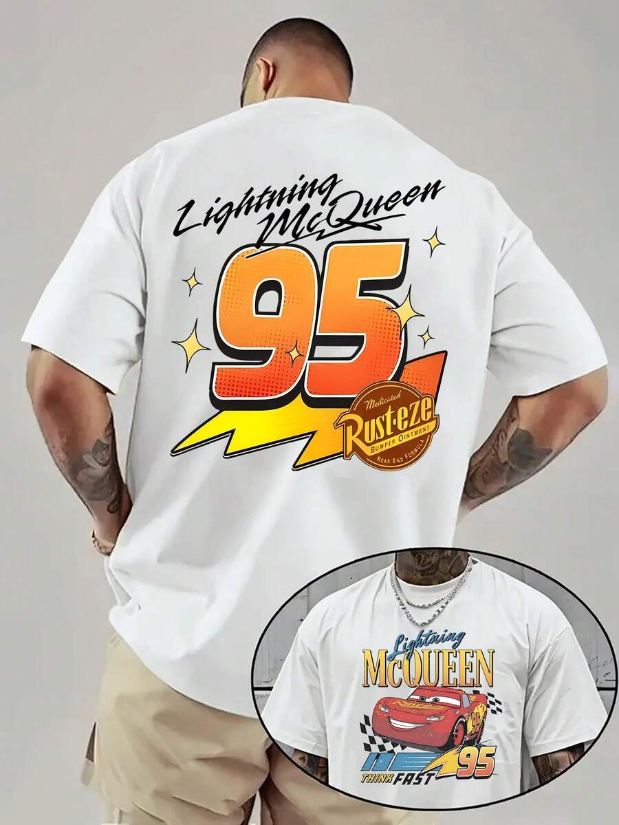 Disney A Men'S T-Shirt From The Cars Theme Series, Featuring A Casual Short-Sleeve Design With A Round Neck. It'S Comfortable, Breathable, And Lightweight - 白色 - 查看 1