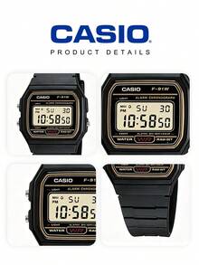 Casio 复古数字手表 F-91WG-9 黑色金色树脂表带 男女通用复古方形手表 闹钟计时码表 防水 - 经典 Y2K 街头风手表，适合校园、日常佩戴、音乐节，是青少年和年轻人的酷炫生日礼物 - 黑+黃 - 查看 6