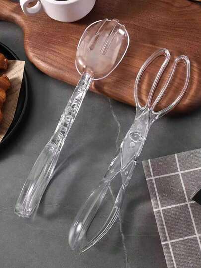 1 bộ kẹp và gắp salad bằng nhựa trong suốt, kẹp thực phẩm tái sử dụng để phục vụ, dụng cụ trong suốt phù hợp cho nướng BBQ, nấu ăn chuyên nghiệp, nhà bếp, tiệc buffet, tiệc tùng và phục vụ ăn uống.