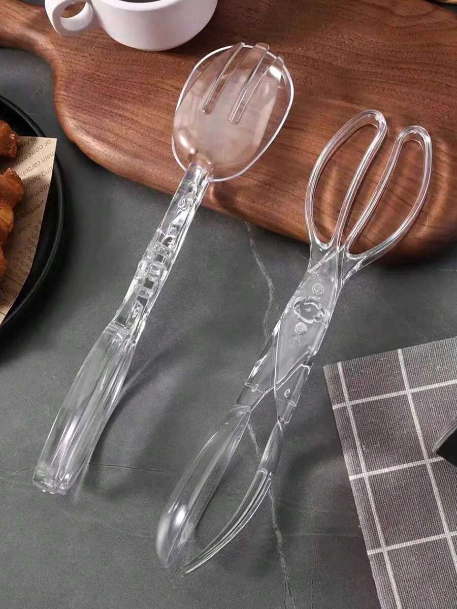 1pc Transparent Plastic Salad Tongs And Clips, Reusable Food Clips For Serving, Clear Utensils Suitable For Barbecue, Chef Cooking, Kitchen, Buffet, Party And Catering - A - View 1