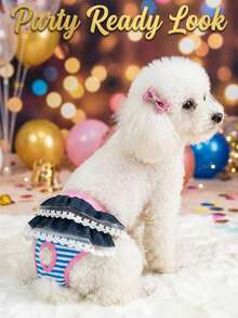 Pantalones fisiológicos reutilizables para mascotas con adorno de encaje y lazo, para prevenir el acoso, adecuados para mascotas medianas y pequeñas, protección contra fugas, suaves y transpirables, artículos esenciales para mascotas - Multicolor - Ver 9