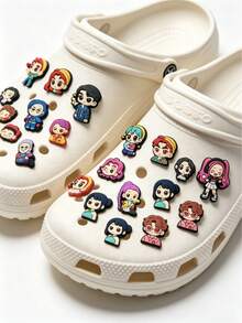 Dijes de PVC con tema de niña linda, alfileres decorativos de goma desmontables DIY, botones decorativos de moda adecuados para zuecos y sandalias, accesorios livianos y duraderos para zapatos diarios, regalos y recuerdos perfectos para fiestas para adolescentes - Multicolor - Ver 10