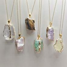 1pc Natural Crystal Jelly Color Asymmetrical Gold Rim Pendant Necklace - Necklace - View 3