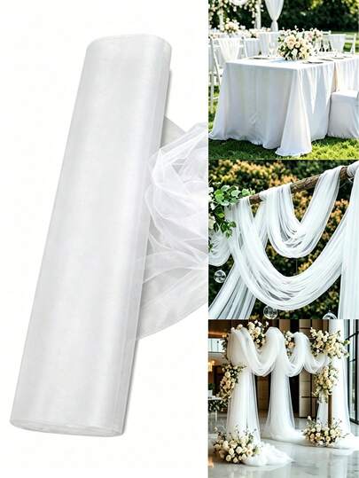 1/2/5 Rollo de tul de organza blanco transparente, telón de fondo para fiesta, decoración para ceremonia de boda, decoración para fiesta de boda, tela para arco de organza, decoración para sillas de boda, mantel de mesa de boda, suministros para fiesta de boda, tul DIY para decoración de boda, decoración de empaque de flores, suministros para ceremonia y fiesta de boda, tela, decoración para despedida de soltera, Navidad, Halloween, decoración de Año Nuevo